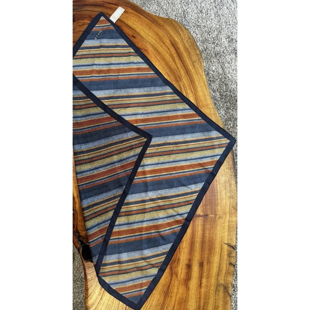 ECHO Unisex 100% Silk Scarf Striped Herringbone Pattern Navy, Blue, Red ,Yellow